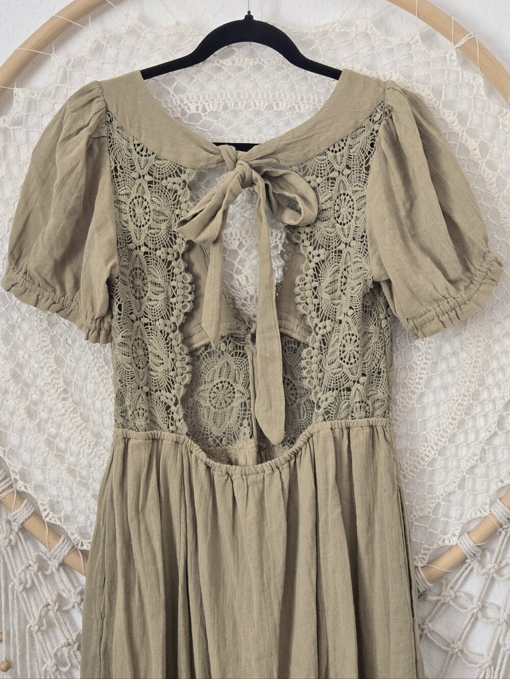 Free People All You Need Is Lace Midi Dress Olive Green Bohemian Size M - Picture 9 of 12